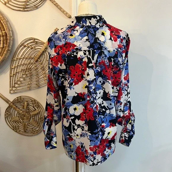 Jones New York Floral Blouse Officecore Quiet Luxury Retro Femme Maximalist M - Picture 4 of 9